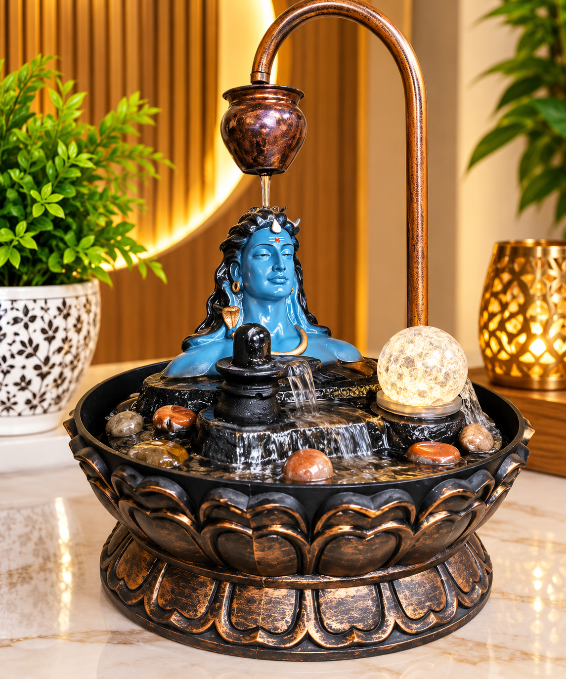 Lord Shiva Adiyogi Shivling LED Smoke Waterfall & Water Fountain Idol